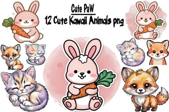 Download 12 Cute Kawaii Animals PNG Bundle, Bunny - Kawaii animals Collection